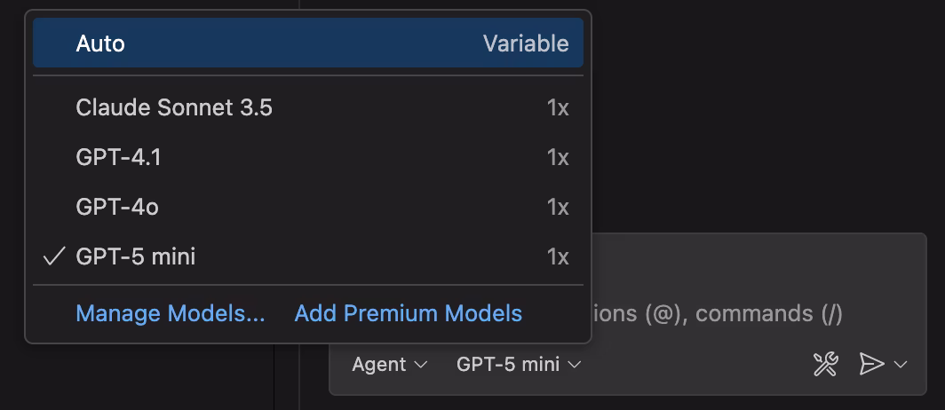 VS Code model picker