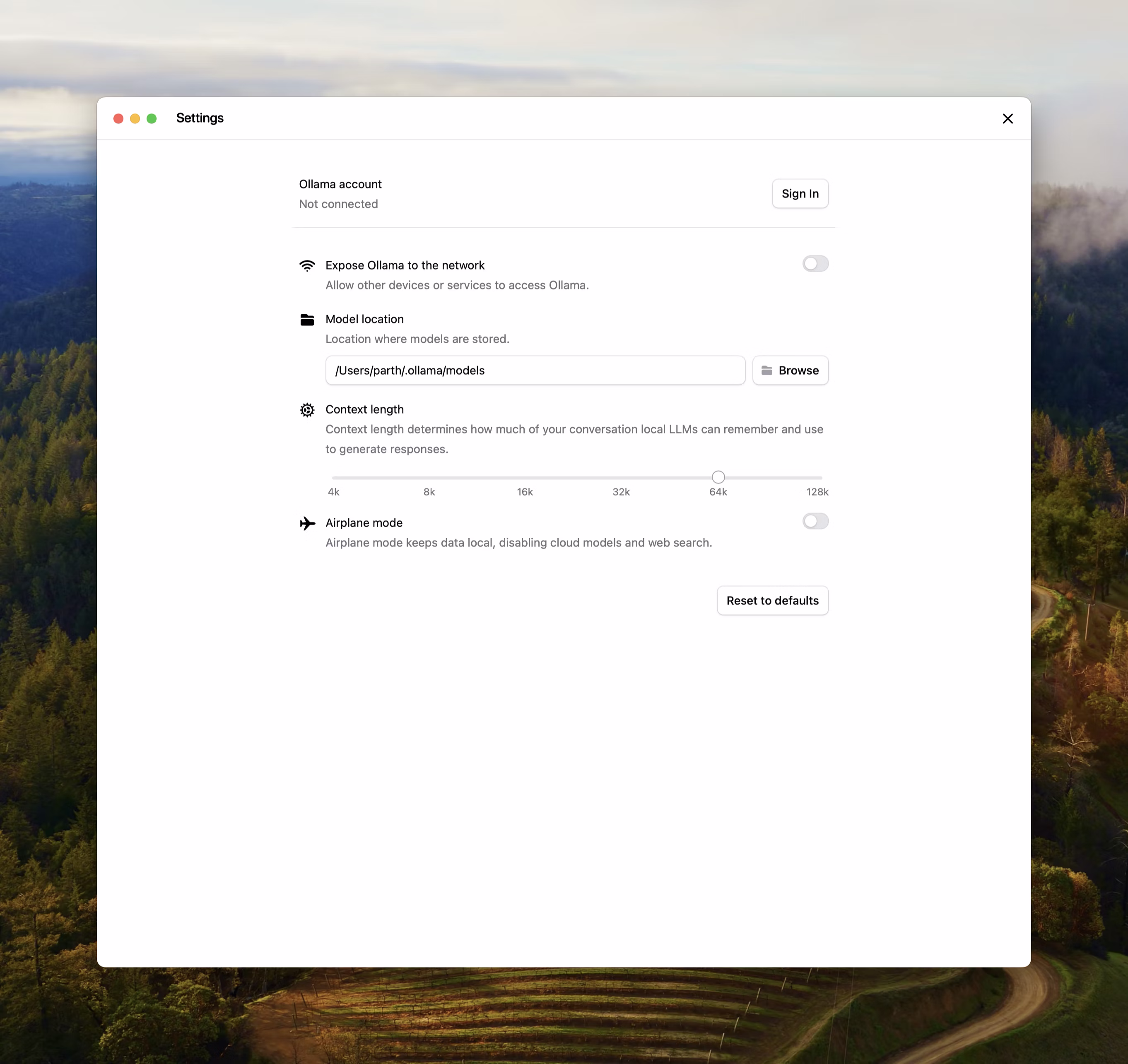 Context length in Ollama app